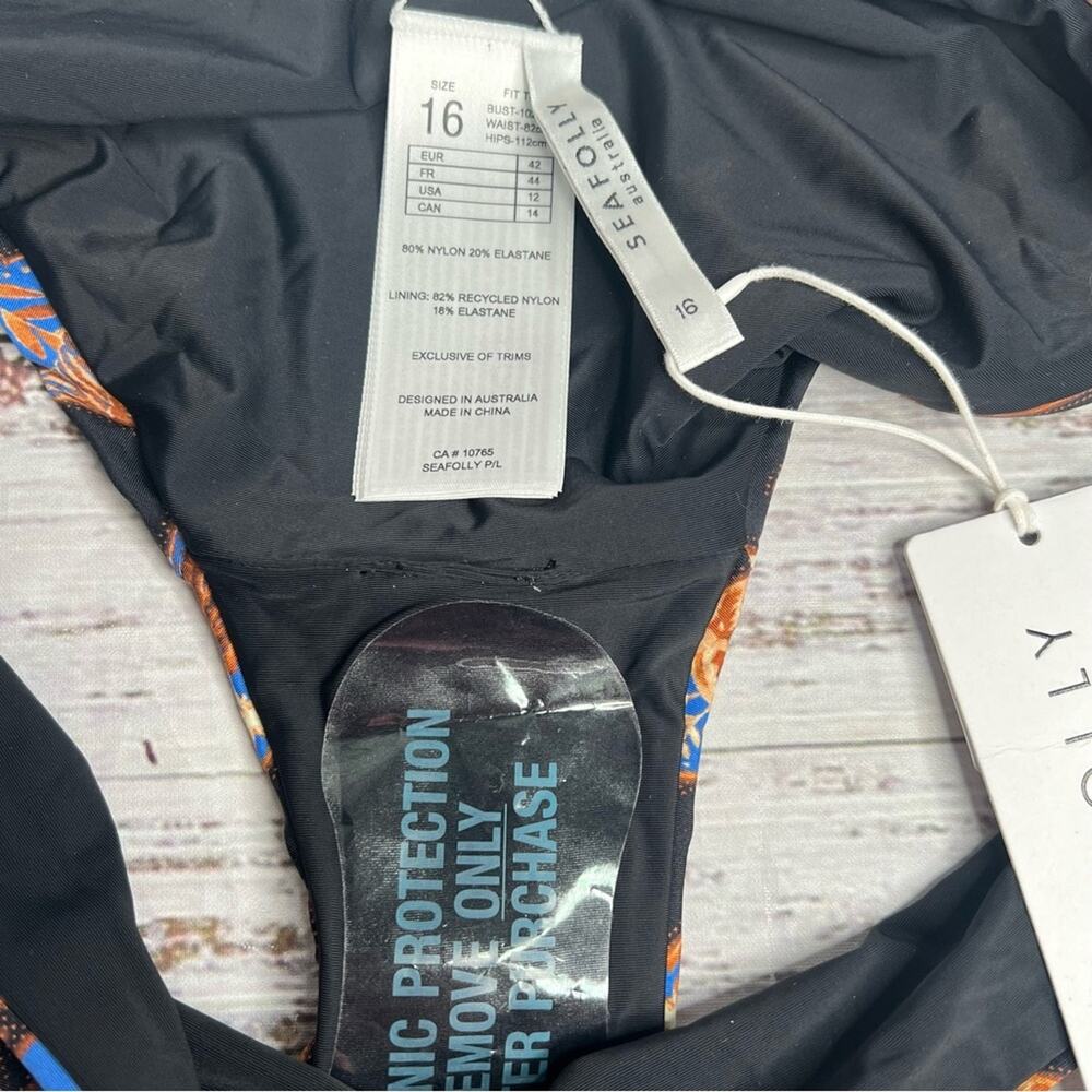 Seafolly US 12 Silk Road Hipster Bikini Bottom - Black Blue Paisley Swim Bottoms - Picture 6 of 9